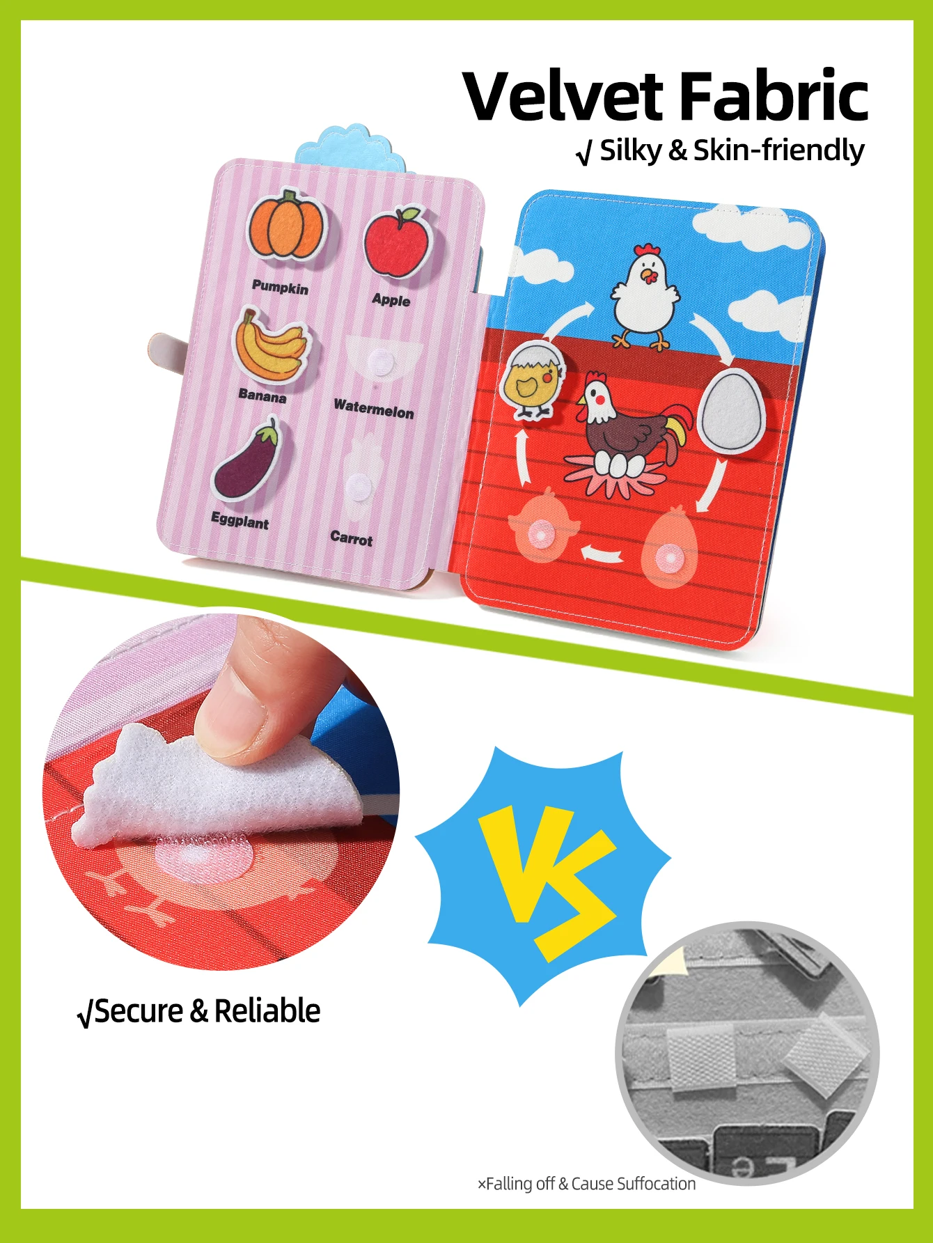 Livro Interativo de Fazenda para Bebês de 0 a 3 Anos - Livro Silencioso Seguro com Velcro - Cognição Animal e Habilidades Motoras - Presente de Páscoa, Carnaval e Ramadã