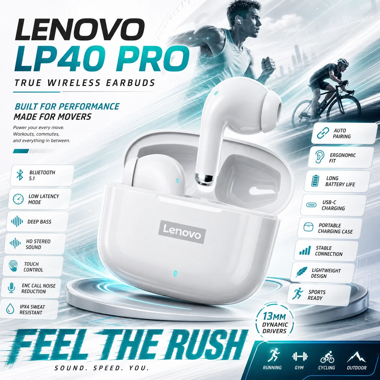 Outdoor Power Adapter Usb C - Lenovo LP40 PRO – bezprzewodowe słuchawki