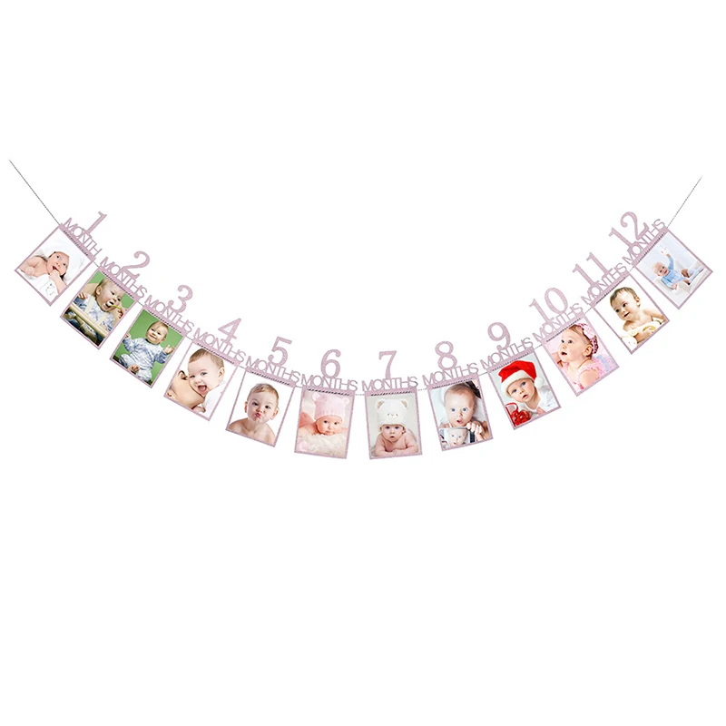 Baby 1. Geburtstag Dekoration Foto Banner 1-12 Monate Foto Requisiten Junge Mädchen Foto Wimpelkette Girlande Baby Shower Party liefert – Detail 7