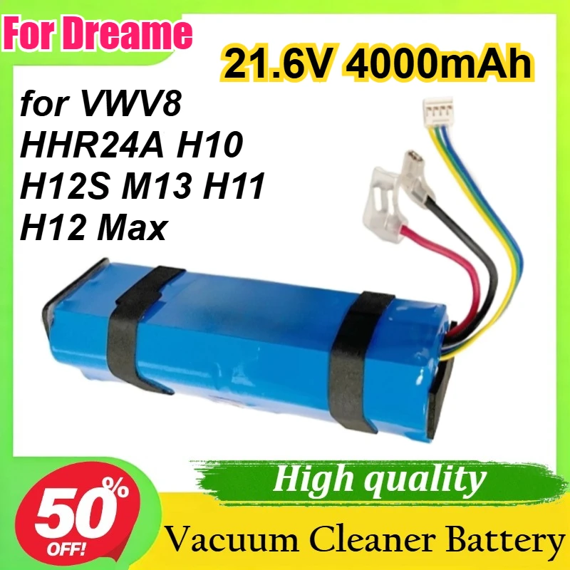 

For Dreame VWV8 HHR24A H10 H12S M13 H11 H12 Max Floor Scrubber 21.6V 4000mAh Replacement Li-ion Battery