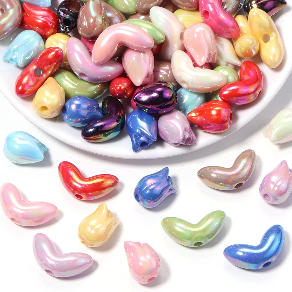 20 Stück farbig plattierte Tulpenblüten- und Blätter-Acrylperlen, lose Abstandsperlen für DIY-Bastelarbeiten, Ohrringe, Schlüsselanhänger, Schmuckherstellungszubehör – Detail 6