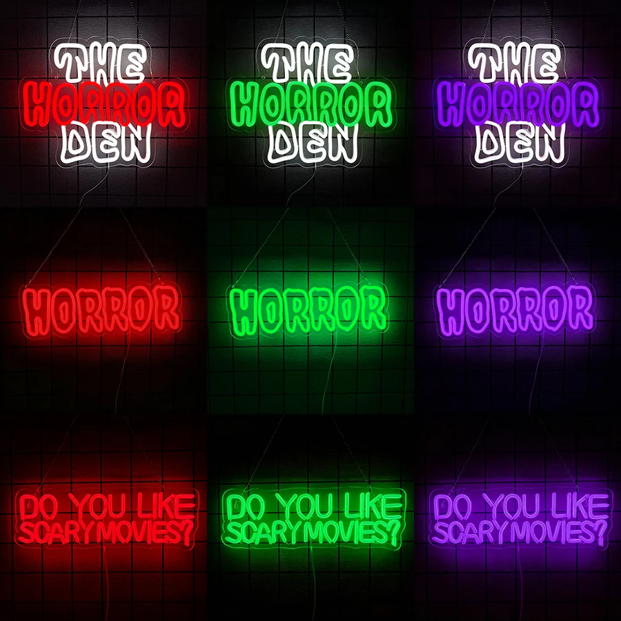 The Horror Den Neon Sign,Gothic LED Lights Sign for Man Cave,Game Room,Bar,Gothic Room,Horror Movie,Halloween Party Wall Decor