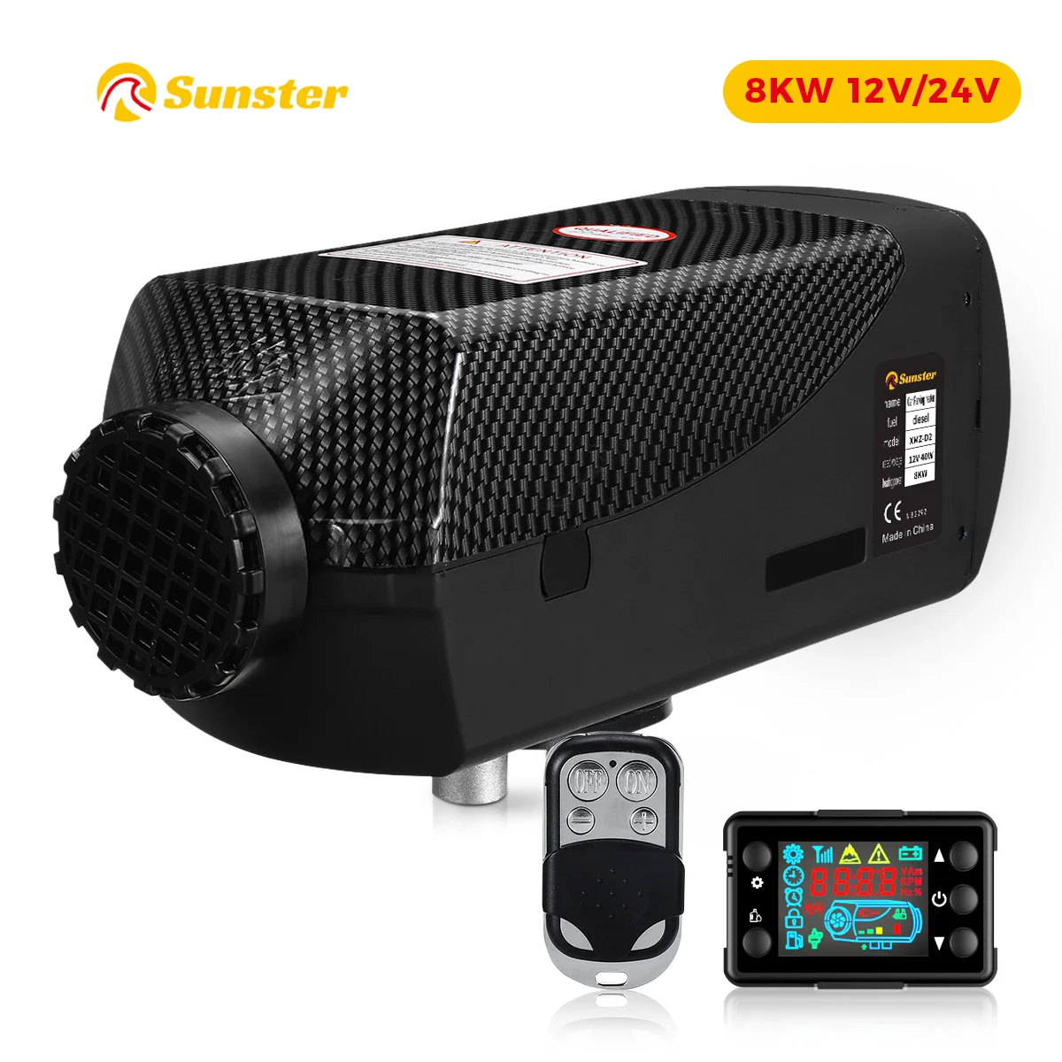 Diesel-Lufterhitzer, 8 kW, 12 V, 24 V, Autoheizung mit Fernbedienung und LCD-Thermostat-Monitor für