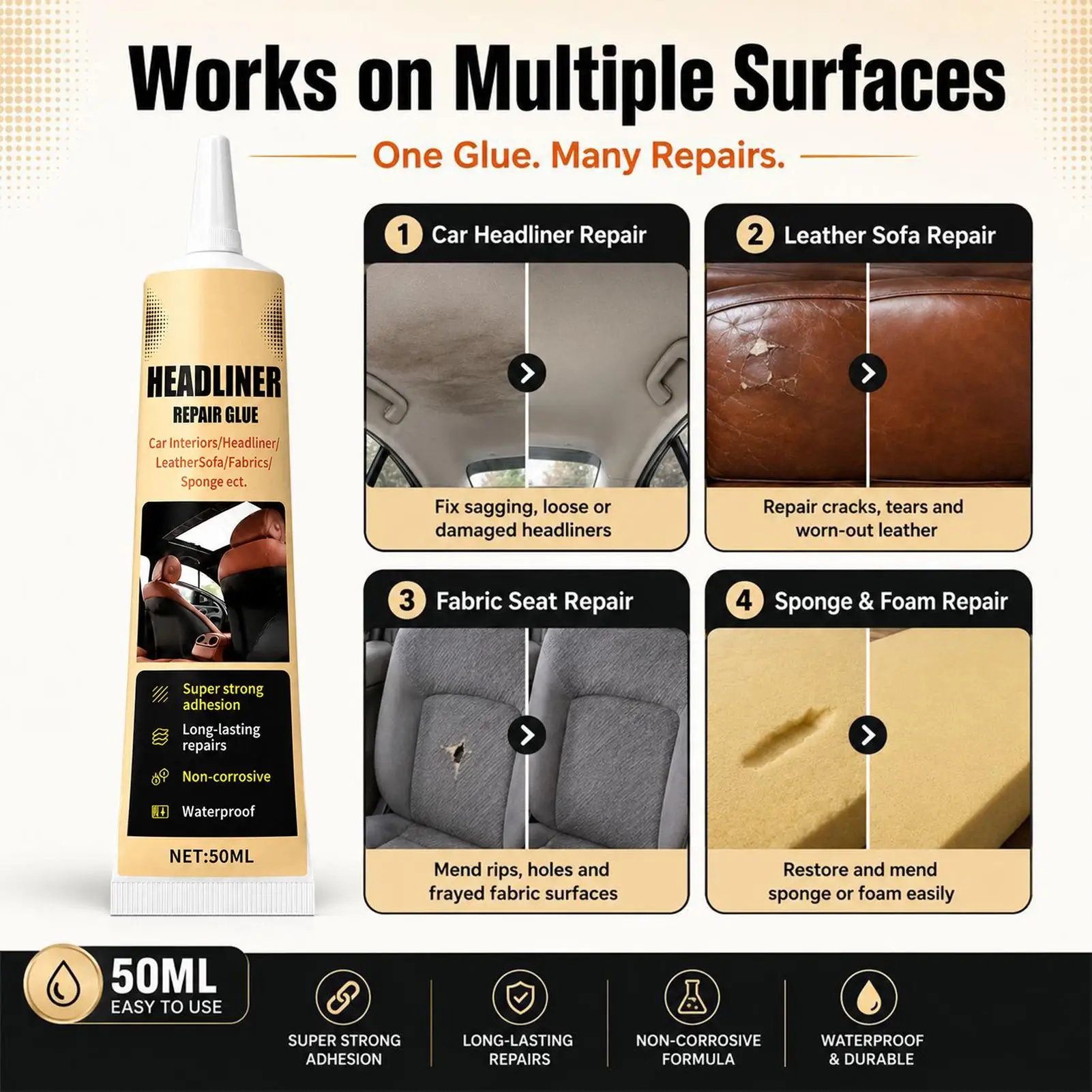 Car Headliner Adhesive Glue High Temperature Resistant Glue for Fabric Foam Fast Drying Strong Bond for Roof Lining Visor 50ml view 5