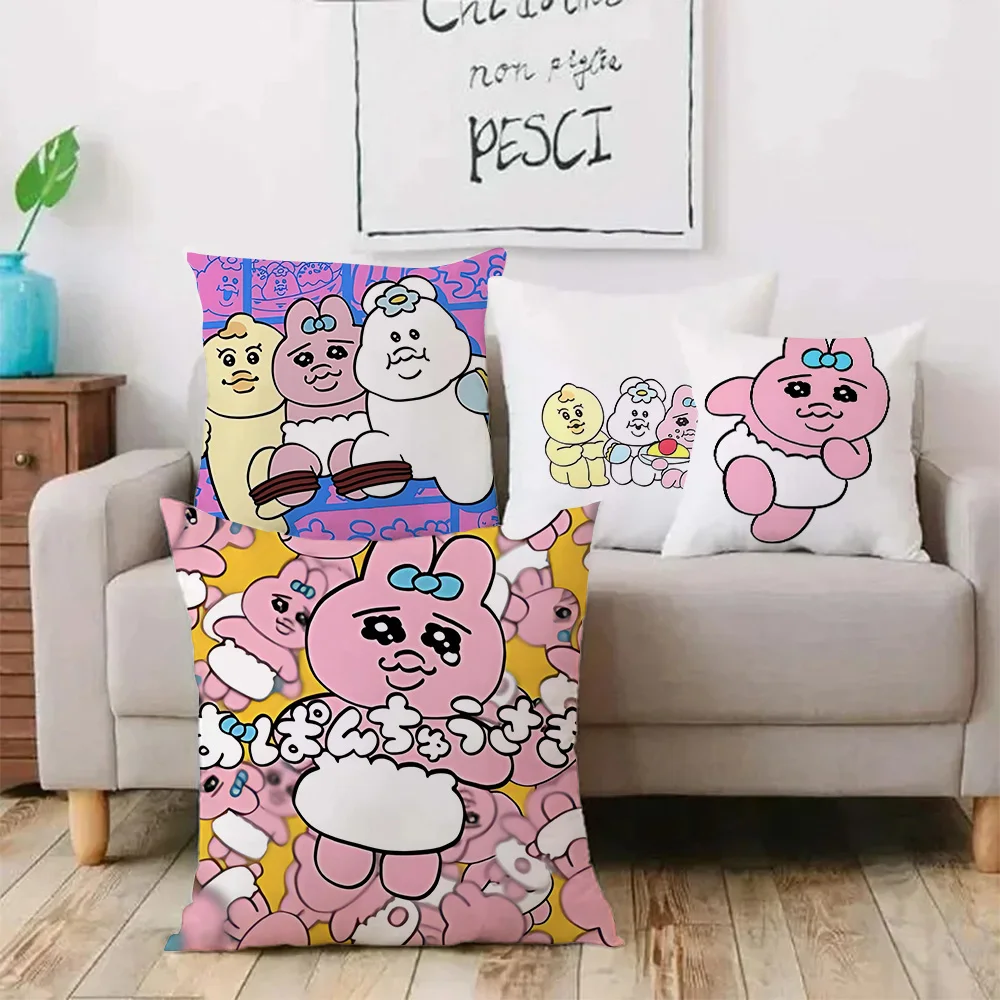 Pillow Covers Kawaii O-Opanchu Usagi Cartoon Sofa Decorative Home Double-sided Printing Short Plush Cute Cushion Cover