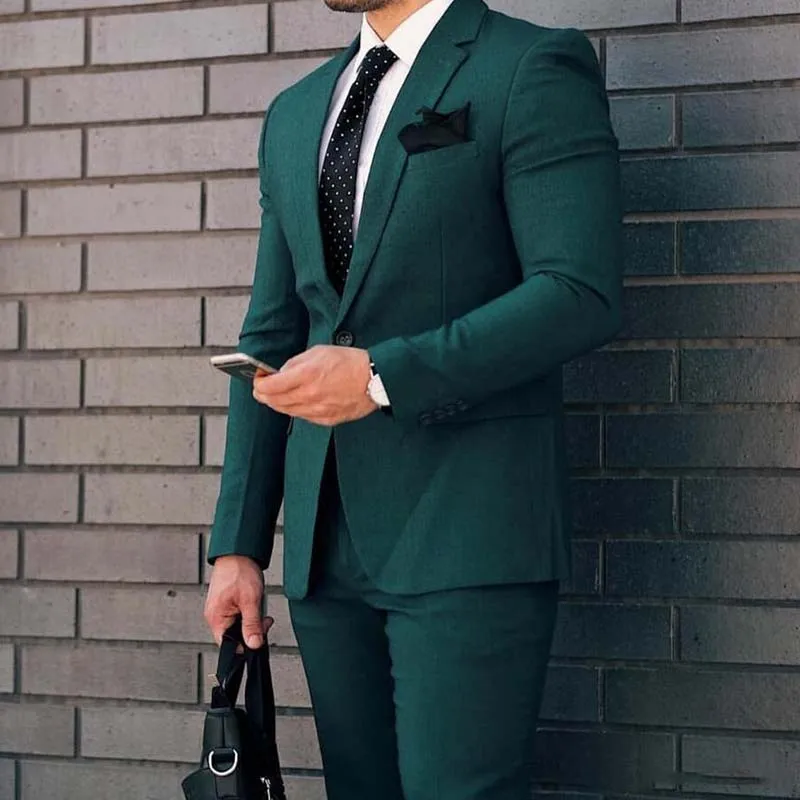 

Latest Dark Green Male Suits for Wedding 2 Piece Slim Fit Notch Lapel Groom Tuxedo Costume Homme Mariage ( Blazer + Pants )