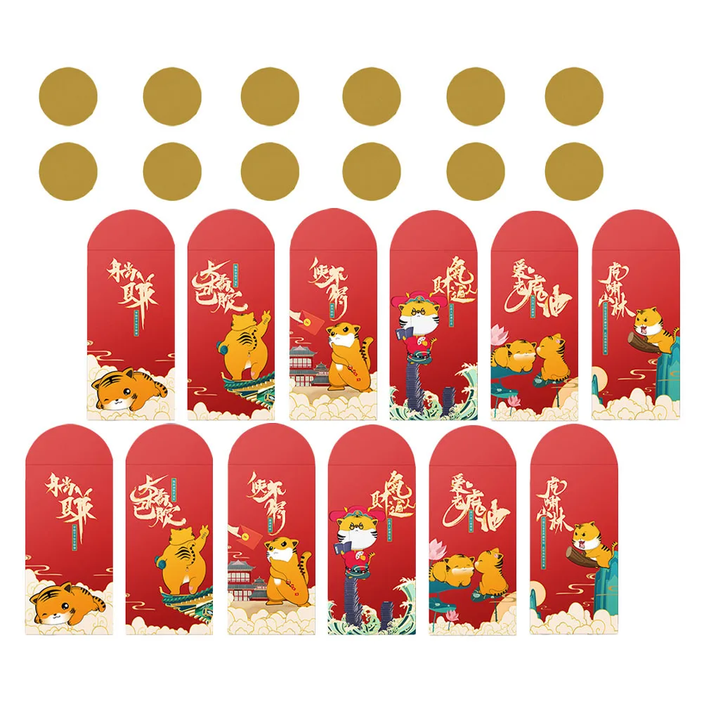 

24 Pcs National Trend Red Package New Year Envelopes Cartoon of Tiger Pockets Chinese Spring Festival Paper