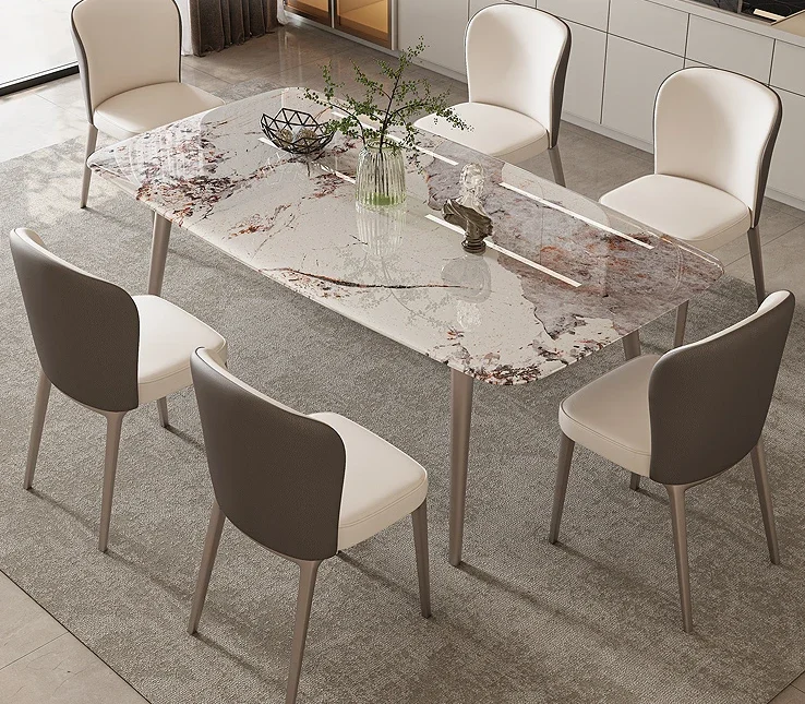 

Превосходный обеденный стол, стул, роскошная гостиная, домашний кремовый ветер, мраморная поверхность, современный простой небольшой обеденный стол из шифера T