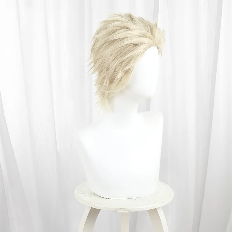 Flor perfumada de incenso chou rin tarou peruca cosplay luz cor dourada curta e encaracolada com um grande penteado backcomb