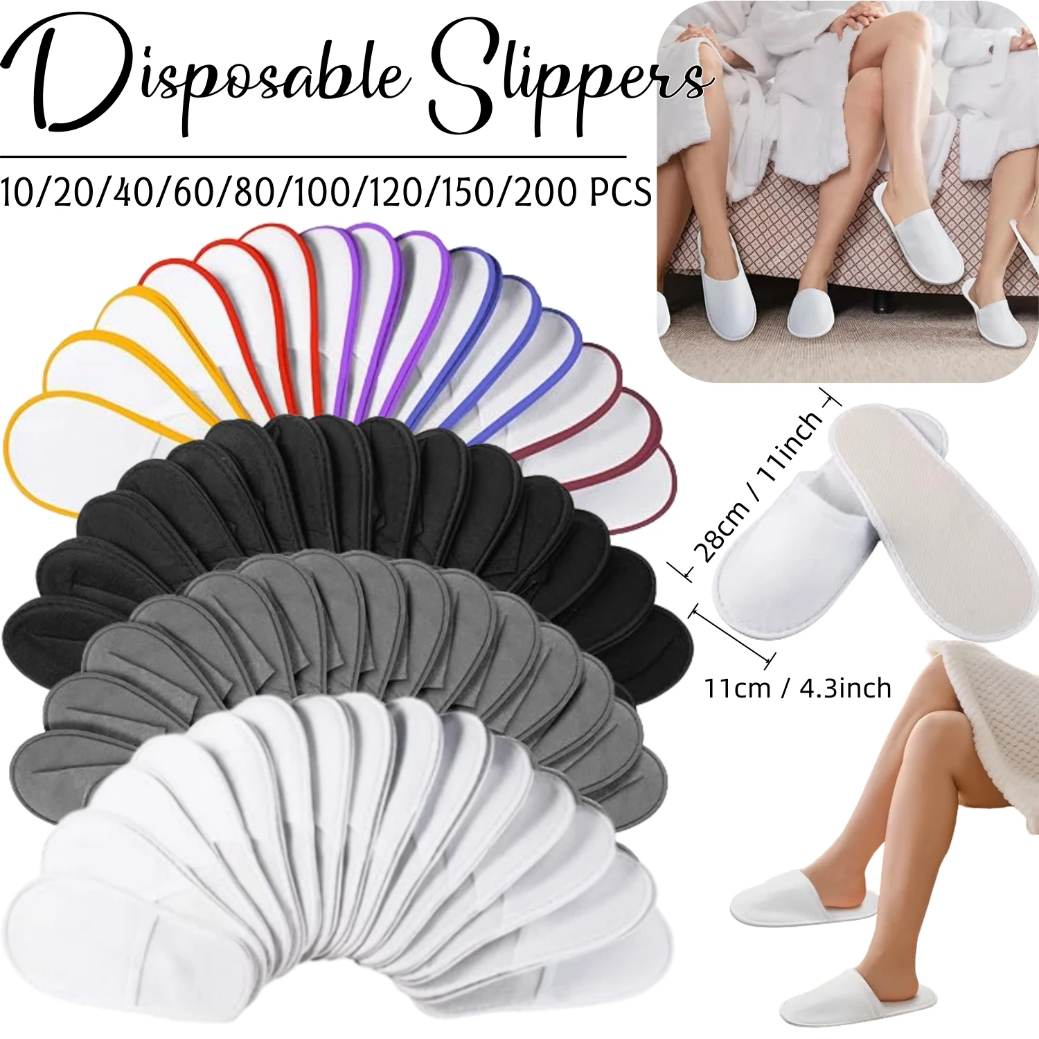 

10-200Pairs Disposable Slippers for Guests Hotel Slippers Spa Slippers Bulk House Slipper for Men Women Home Wedding Travel 28cm