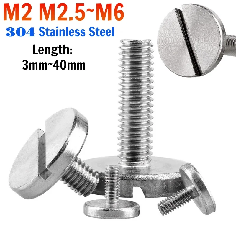 Slotted Large Flat Head Screw SUS304 Stainless Steel M2 M2.5 M3 M4 M5 M6 Big Round Truss Head Slotted Bolt Hardware Fastener