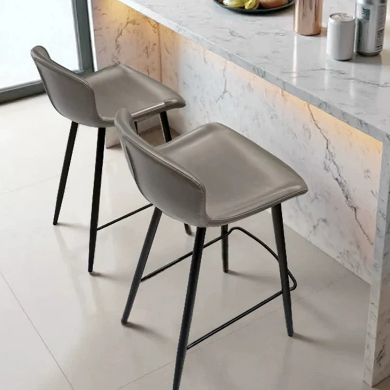 Modern Leather Metal Bar Chair With Backrest Minimalist Dining Room Bar Chair Nordic Chaise De Bar Cuisine Nordic Furniture