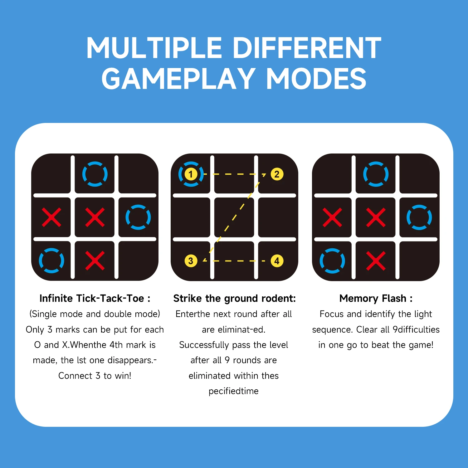 Dziecięca gra planszowa 4w1 TIC TAC TOE, bitwa 1w1, grzałka, wyzwanie pamięci, impreza, puzzle, konsola, prezent na Boże Narodzenie dla chłopca i dziewczynki