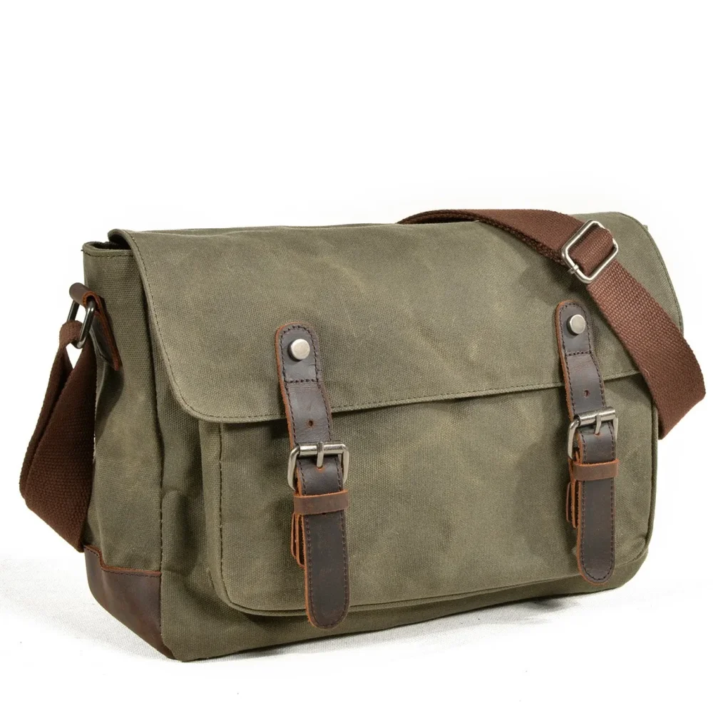 

2026Outdoor men's casual retro crossbody bag canvas single shoulder crossbody bag men's splash proof oil wax retro crossbody bag