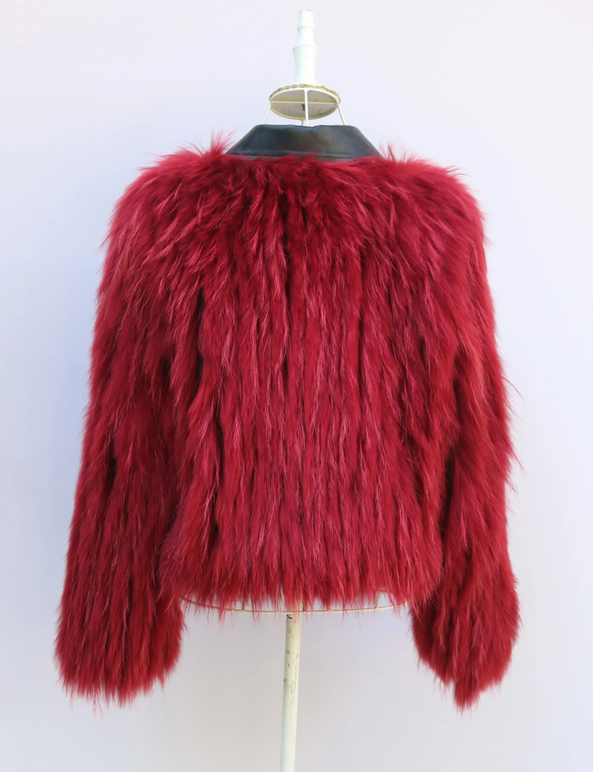 Furshehe-Chaqueta con cuello de piel de oveja auténtica para mujer, abrigo cálido de piel de mapache Real, estilo corto, moda de otoño e invierno