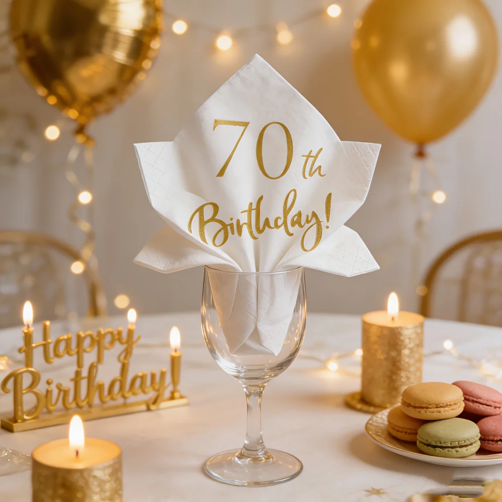 50 Stück/Packung 70. Geburtstags-Party-Servietten, Tischdekoration für Geburtstagsfeiern, 70. Geburtstags-Party-Dekorationen, Kreative Party-Servietten