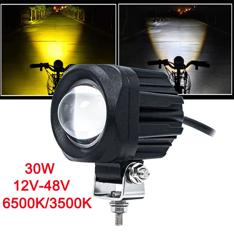 

30W Dual Color LED Spot/Fog Light 6000K White & 3500K Yellow 12V-48V Off-Road Driving Light for Motorcycle SUV ATV Truck Boat