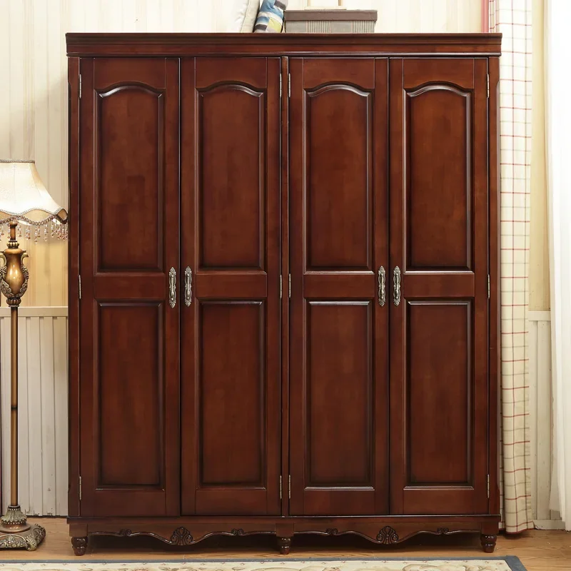 

1 Furniture Solid Wood Wardrobe Two Doors 3/4/5 Wardrobe European Walnut Color Storage Clothes Closet