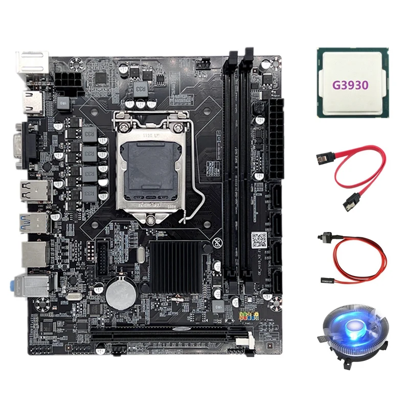 

H110 Computer Motherboard LGA1151 Supports Celeron G3900 G3930 CPU With G3930 CPU+Cooling Fan+Switch Cable+SATA Cable