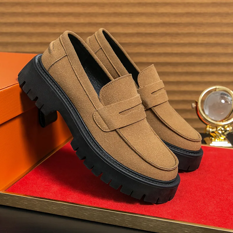 

Men's retro and versatile casual large-head leather shoes, wedding height-increasing thick-soled loafers