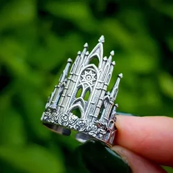 Vintage Castle Architectural Style Hollow Out Geometry Finger Ring Creative Gothic Finger Ring Jewelry Accessories Gifts
