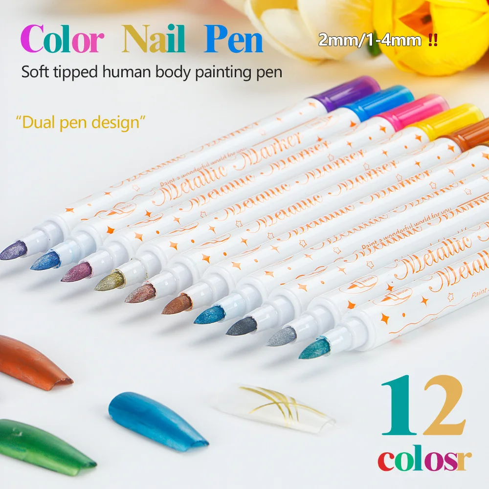 

12 Colors Nail Pens DIY Body Painting Pen Soft/Hard Double-head Washable Facial Makeup Watercolor Pens Acrylic Painting Pen