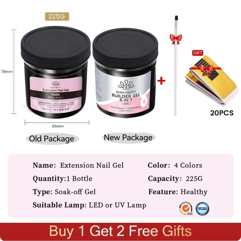 BORN PRETTY 225g Nail Extension Gel Jelly White Pink Clear Gel Nail Polish Quick Extending UV Nail Hard Gels Soak Off Gel Varnis