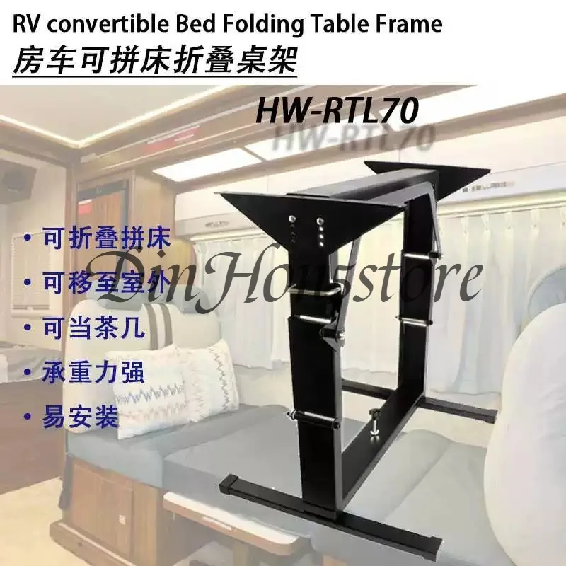 Camper Van Folding Table Frame with Adjustable Legs - Space-Saving Convertible Desk & Bed System for RV Interior Upgrade