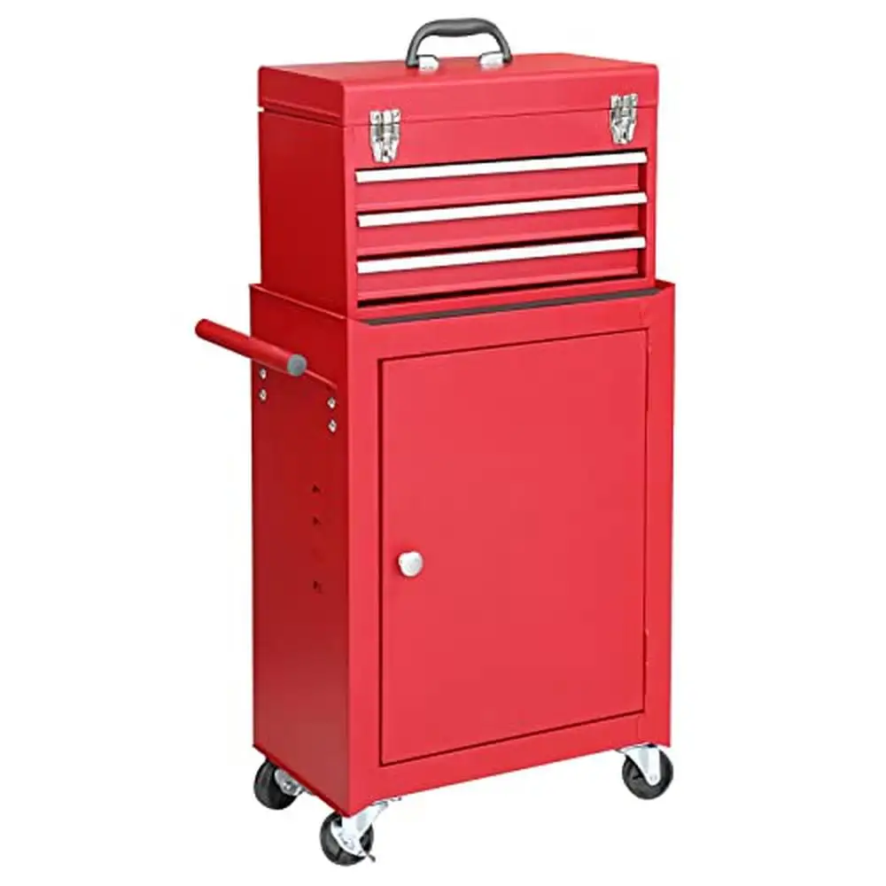 

Tool Chest Drawer Storage Cabinet Organizer Detachable Rolling Large Capacity 2 Doors 3 Drawers Steel Portable