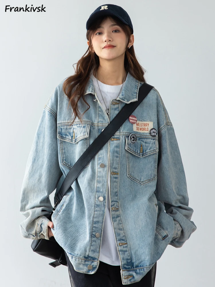 Denim Jackets Women Autumn Korean Style Slouchy Youthful Popular Long Sleeve Baggy Casual Advanced Streetwear Couple Overcoats