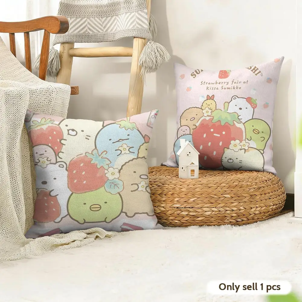 Cute S-Sumikko Gurashi Cushion Cover Organic Linen Square Pillow Case Durable Non-Allergenic And Kind To Skin