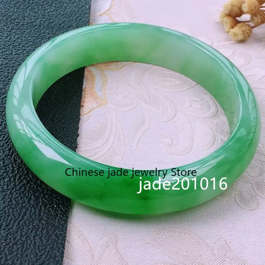 Certified Natural Grade AAA Icy Green Burmese Jade jadeite bracelet 57-58MM