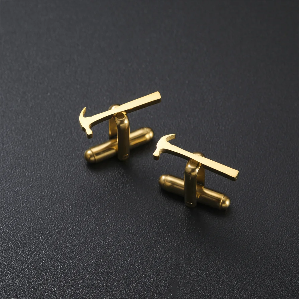 Hammer Cufflinks for Men Novelty Tool Design Stainless Steel Shirt Cuff Links Business Wedding Dad Builder Carpenter Gifts