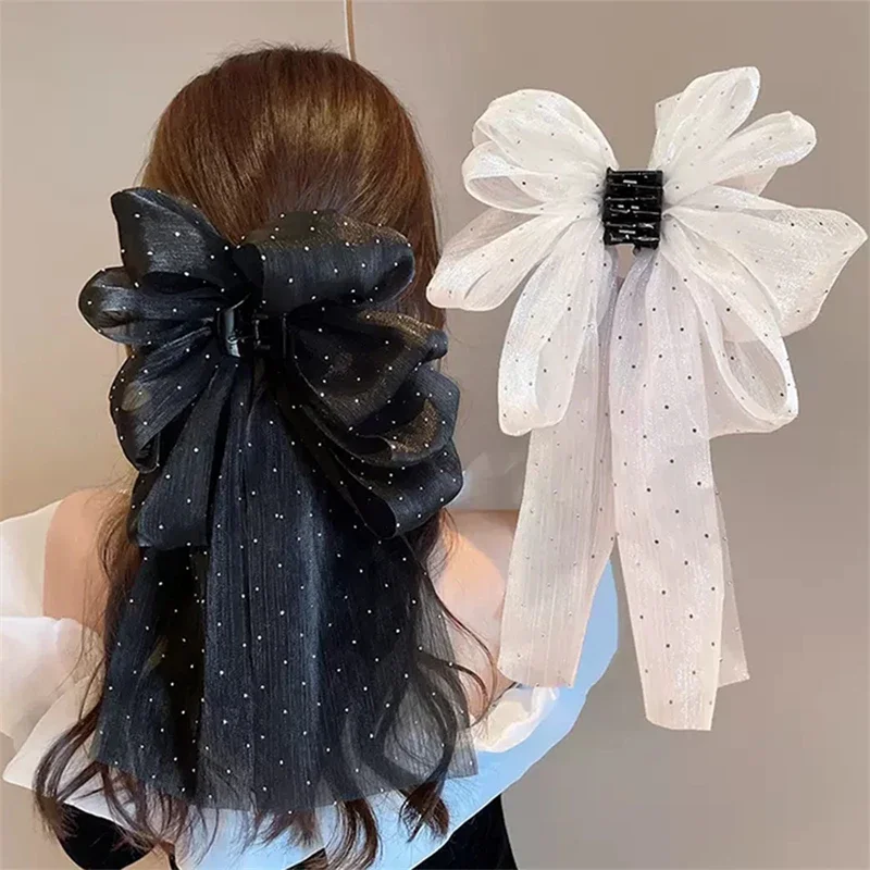 New White Black  Bow Clouds Hair Claws Lady Delicate Hairpins Barrettes Ponytail Clip Elegant Irregular Large Bowknot Hair Claws