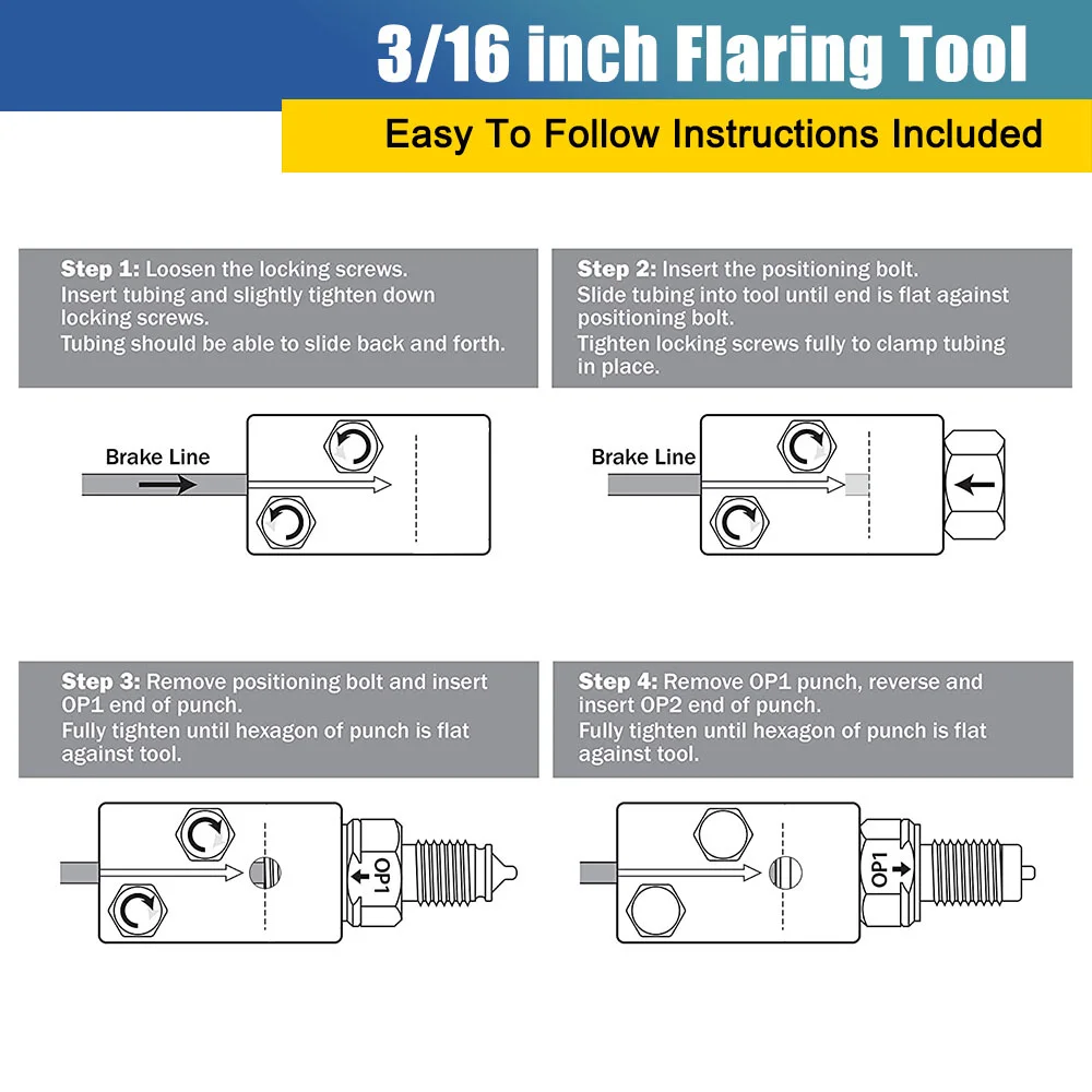 3/16 Inch Brake Line Double Flaring Tool Handheld 45 Degree SAE for Brake Hose Nickel Tube and Copper Tubing 4.75mm