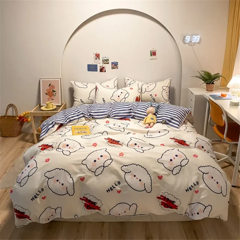 100% Cotton Bedding Set Cartoon Duvet Cover Set for Girls Children Fashionable Comforter Covers Bedroom Decorations