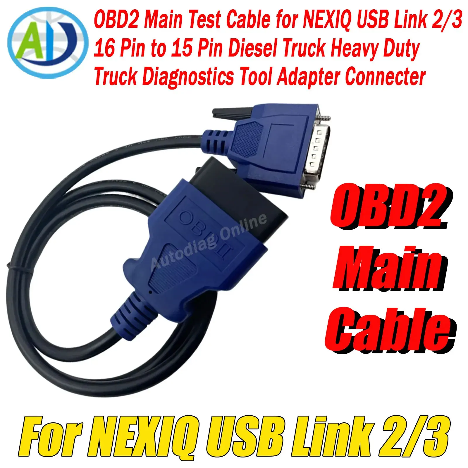 

For NEXIQ USB Link 2/3 16 Pin to 15 Pin Diesel Truck Heavy Duty Truck Diagnostics Tool Adapter Connecter OBD2 Main Test Cable