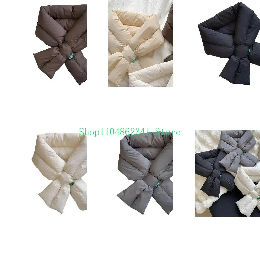 وشاح نسائي شتوي دافئ بياقة سفلية لتدفئة الرقبة بلون سادة وأوشحة منتفخة مبطنة خفيفة الوزن للتزلج في الهواء الطلق