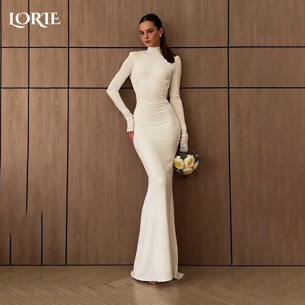 

LORIE High Collar A-Line Muslim Wedding Dress Long Sleeve Corset Bridal Gown Customized Backless Bride DressSaudi Dress Dubai