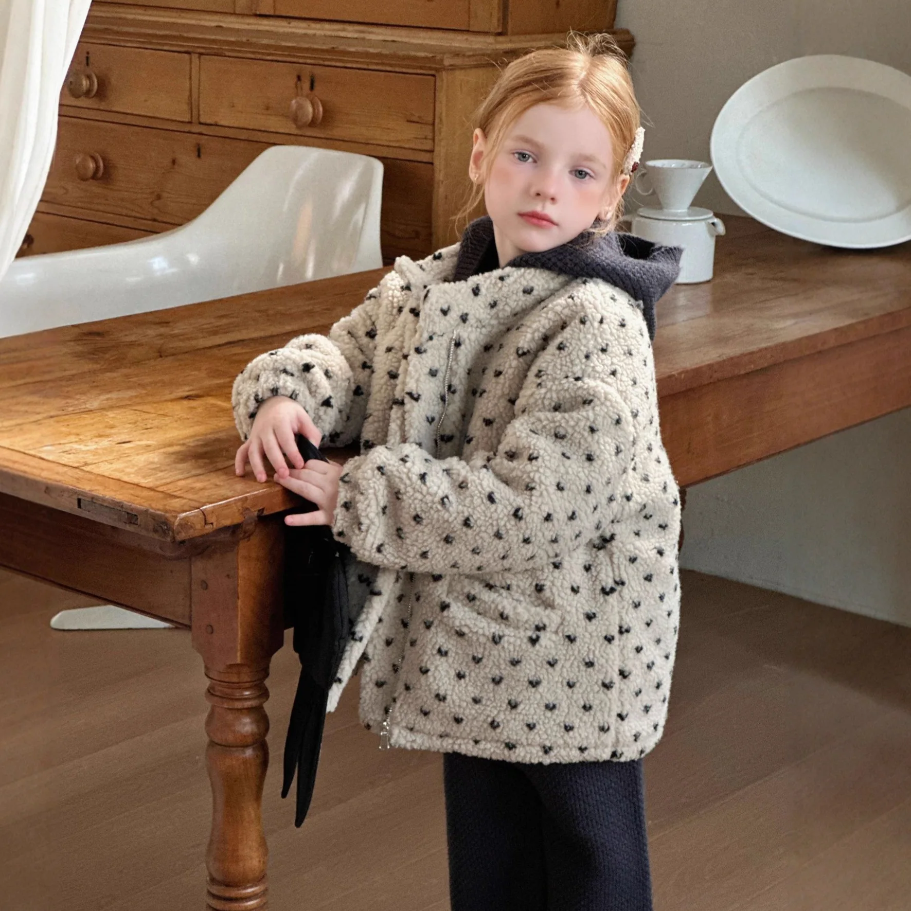 Girls Hairy Stand Up Collar Jacket 2025 Winter New Niche Thickened Design Plush Woolen Jacket Cotton Jacket for Girls