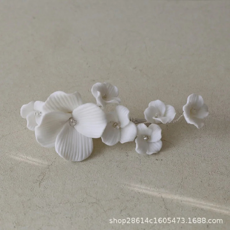 Bride Hair Clip Ceramic Flower Hairpin Wedding Hair Accessories White Floral Barrettes For Women Fashion Tiaras Marriage Jewelry