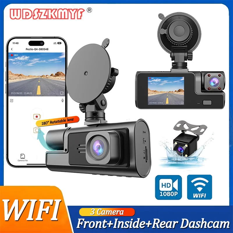 

3Lens Car DVR 1080P Dash Cam for Cars WIFI Video Recorder Dual Len Dashcam Night Vision Front and Rear View Camera for Vehicle