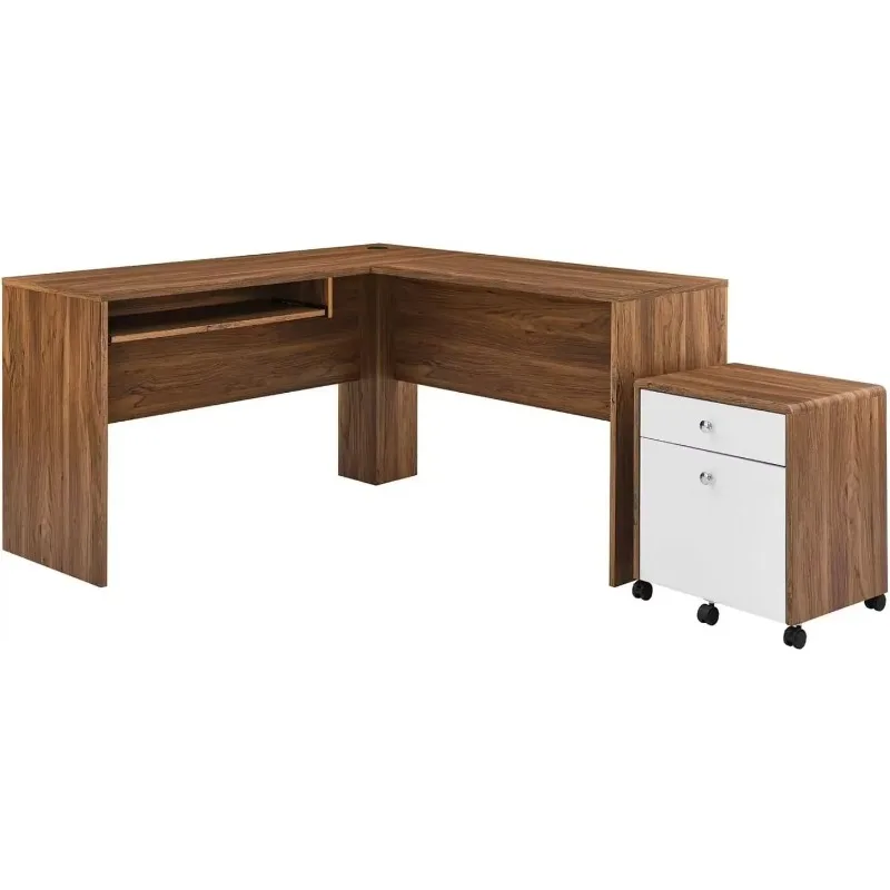 [¡Nueva llegada, ¡Compre ahora! ]Mid-Century Modern Office nogal blanco, juego de escritorio y archivador