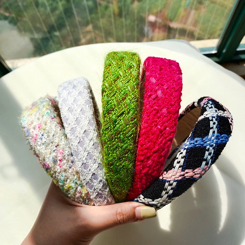 Fashion Hair Band Vintage Sweet Tweed Weave Colorful Hair Hoop Handmade Headbands Designer Haarband Hair Accessories For Women