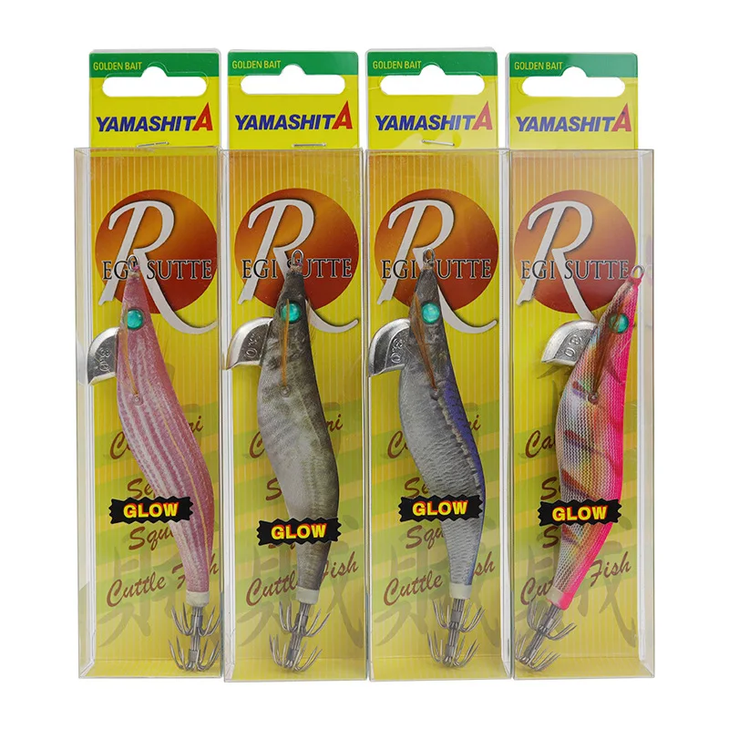 Yamashita Glow-in-the-dark High Quality Fake Bait #3.5 Squid Hooks for Squid, Wooden Shrimp for Sea Fishing Boat Fishing