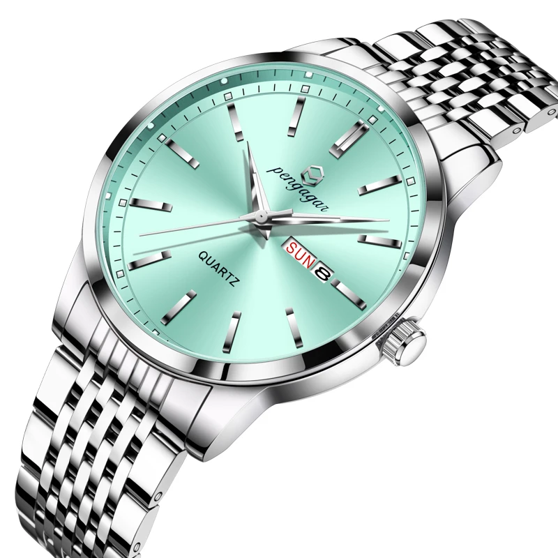 PENGAGAR العلامة التجارية الفاخرة للرجال كوارتز ساعة اليد الفولاذ المقاوم للصدأ مقاوم للماء مضيئة تاريخ رجل ساعة مربع ساعات الأعمال للرجال