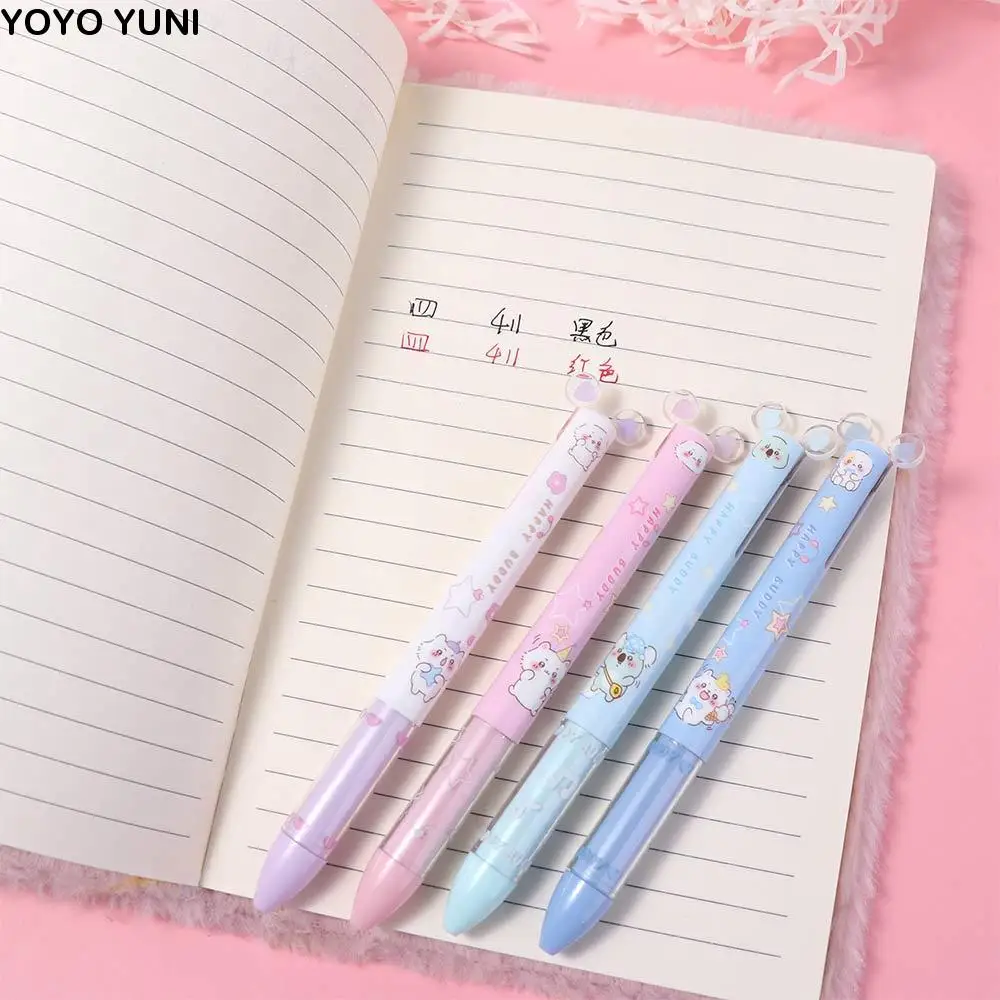 

4 pcs ABS Dual Color Ballpoint Pen Mini Ear Multifunction Student Writing Pen Retractable 0.5mm Two-color Gel Pen