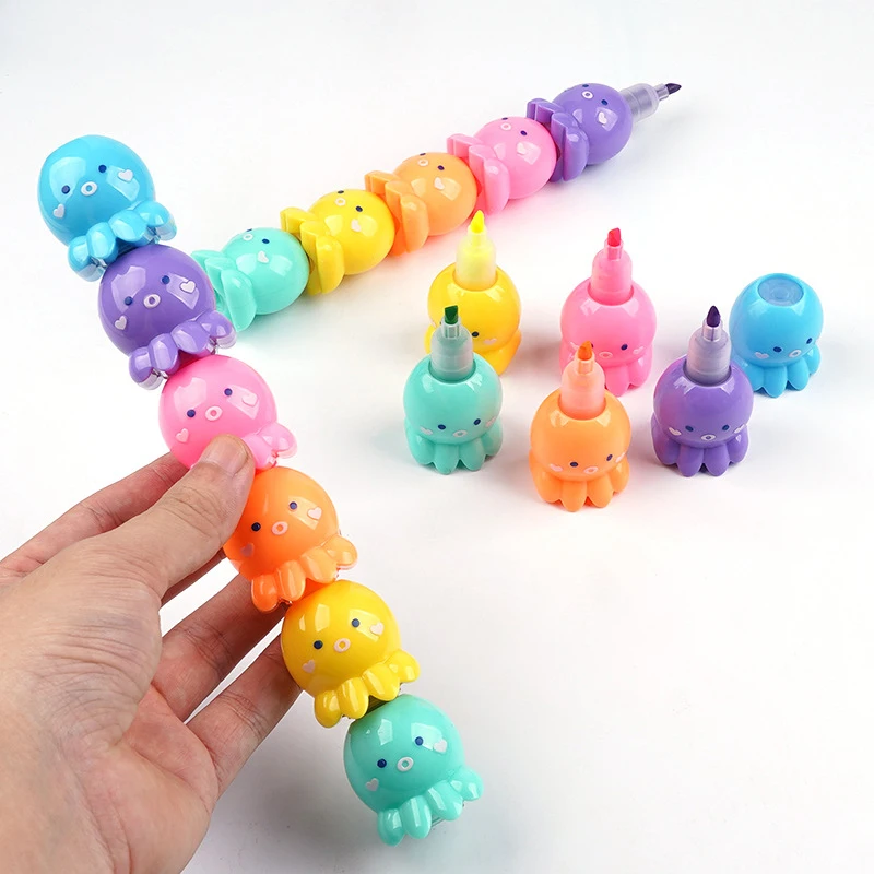 Kawaii 5 Colors Octopus Fluorescent Marker Pen Set Highlighter Pens Painting Highlight Mark Cute Stationery School Supplies