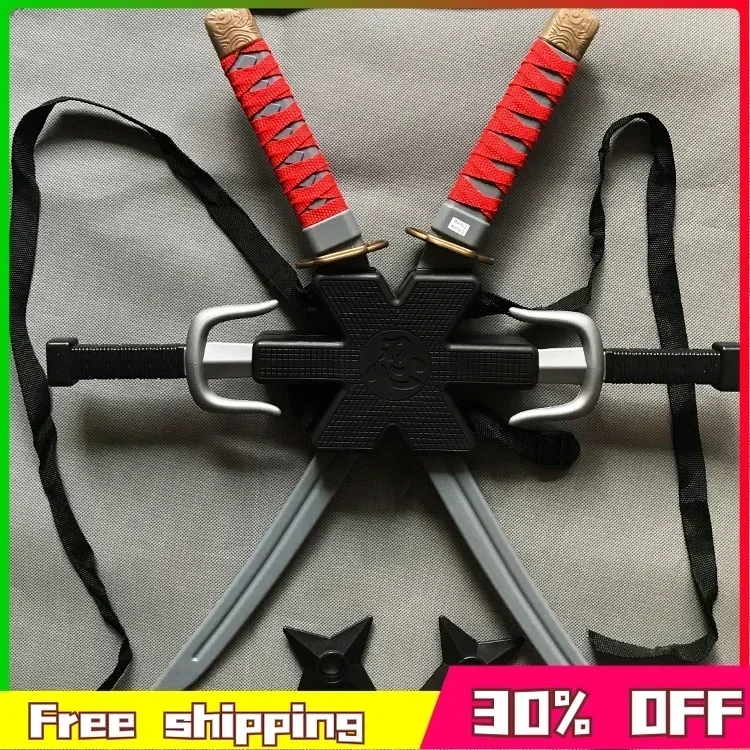 Nuevo 56cm Halloween Samurai Ninja plástico Retro cuchillo largo punzones 7 piezas en un conjunto Deadpool Cos doble espada disfraz accesorios Juguetes