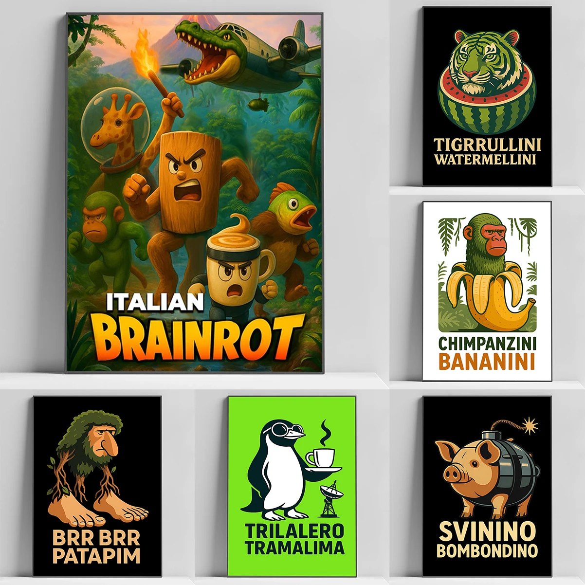 Póster italiano de Brainrot, decoración de habitación de los años 2000, carteles interiores de hombre para decoraciones de pared, Mural artístico, decoración de cafetería, Bar y dormitorio